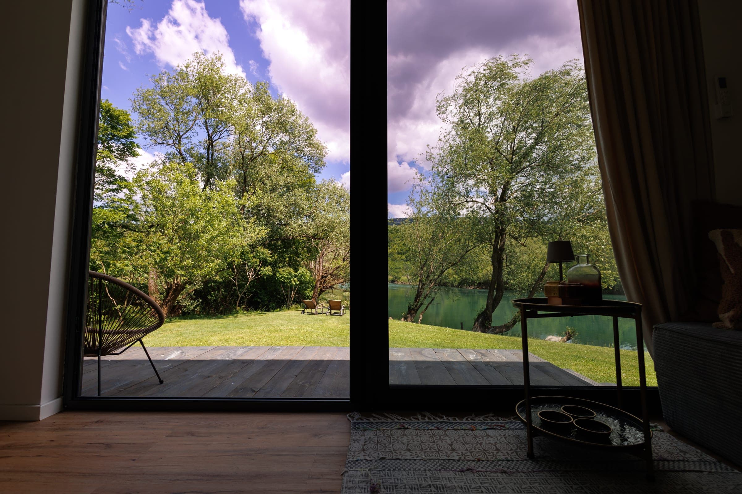 River view through floor-to-ceiling windows